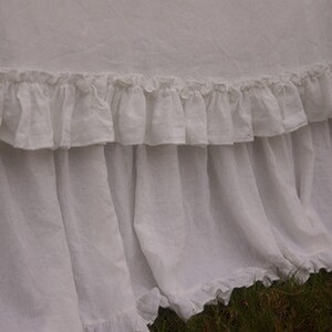 Linen dust ruffle with mini ruffles, linen bedskirt, bed skirts, vintage ruffles, shabby chic bedding, linen bed skirt, queen bed skirt image 2