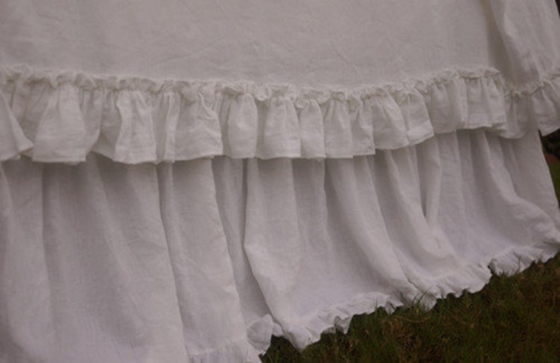 Linen dust ruffle with mini ruffles, linen bedskirt, bed skirts, vintage ruffles, shabby chic bedding, linen bed skirt, queen bed skirt image 2