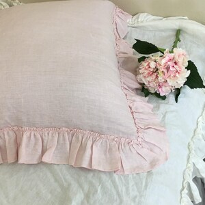 Chambray Blush Pink Euro Sham with Country Ruffles, Natural Linen, 12x16, 16x16, 18x18, 20x20, 24x24, 26x26 or custom size image 3
