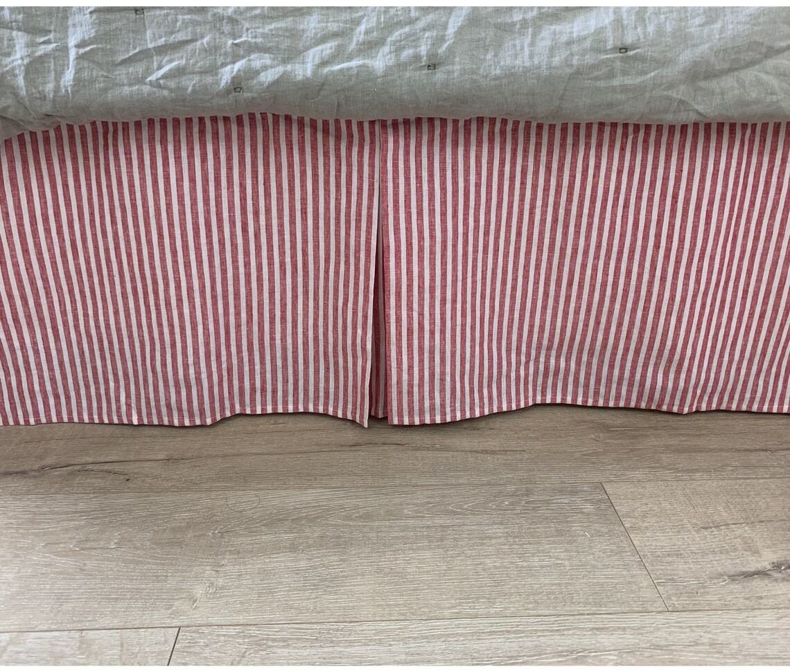 15 off Red and White Striped Linen Bed Skirt Tailored Etsy