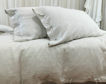 Natural Linen Ticking Striped Duvet Cover with Tie Closures - Linen Bedding, Washed linen, Soft linen, queen duvet cover, king duvet cover,