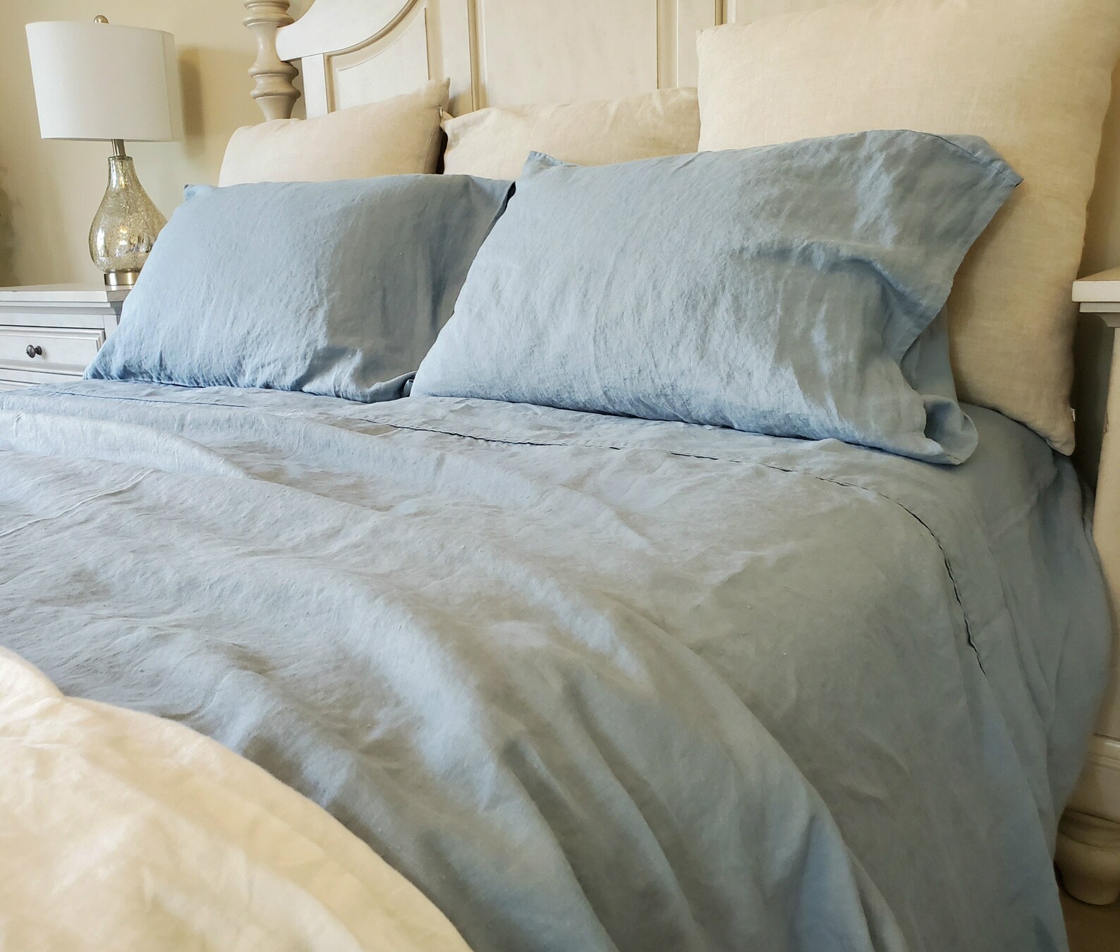 Dusty Blue Linen Bed Sheets Yarn Dyed Soft Natural Linen Bed Etsy