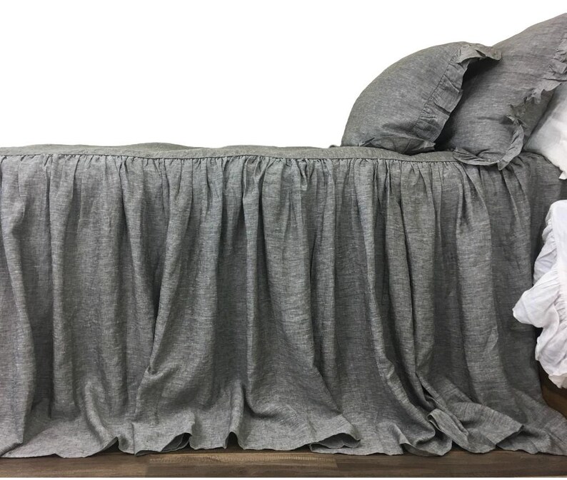 Chambray grey bedspread Chambray grey Bed Cover ruffle linen Etsy