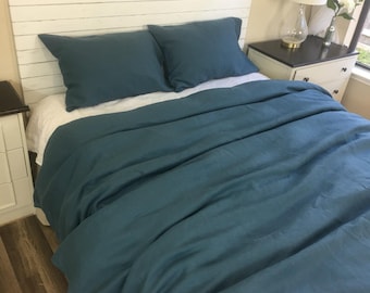 Yale Blue Natural Linen Duvet Cover, Navy Dark Blue Linen Duvet Cover, Available in Queen, King, Twin, Full, Custom Size Welcome