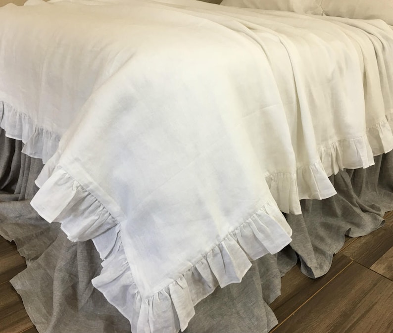 White Ruffle Duvet Cover Natural Linen Linen Bedding Ruffle Etsy