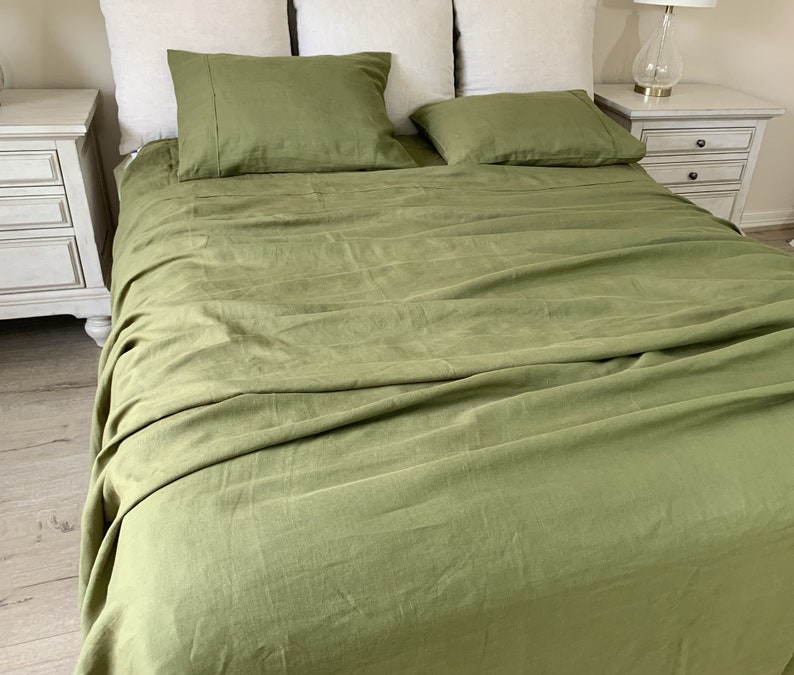 Rosemary Green Linen Top Sheet Linen Bed Sheets Linen Fitted Etsy