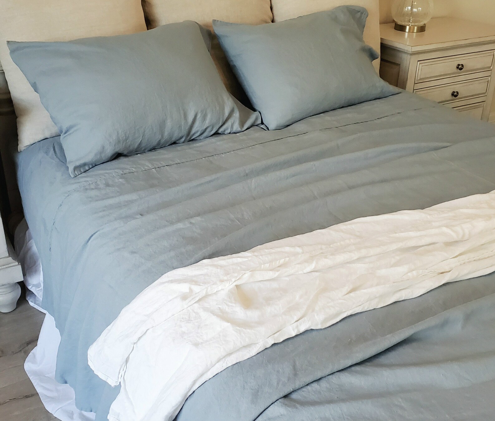 Dusty Blue Linen Bed Sheets Yarn Dyed Soft Natural Linen Bed Etsy
