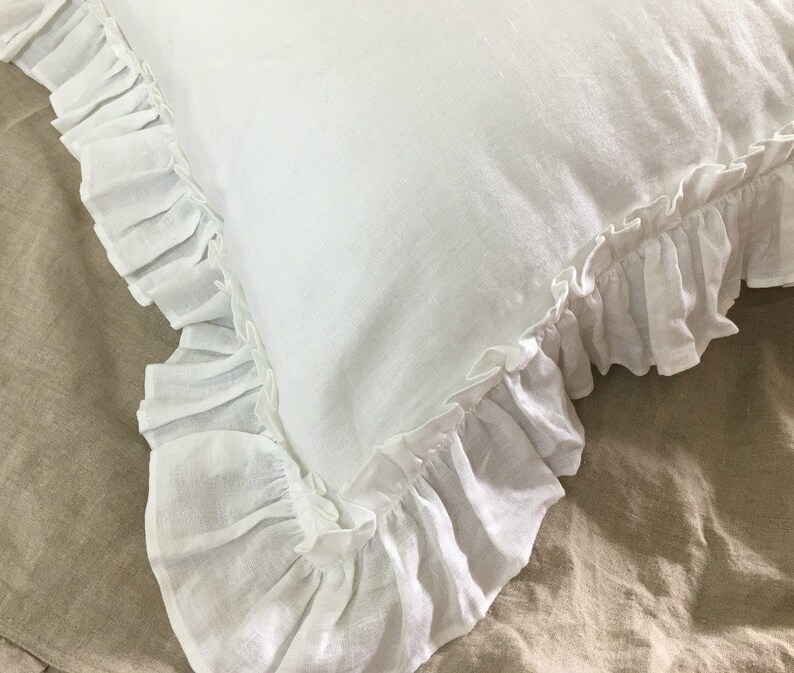 Vintage Ruffle Pillow Covers in White Linen Accented Linen Etsy