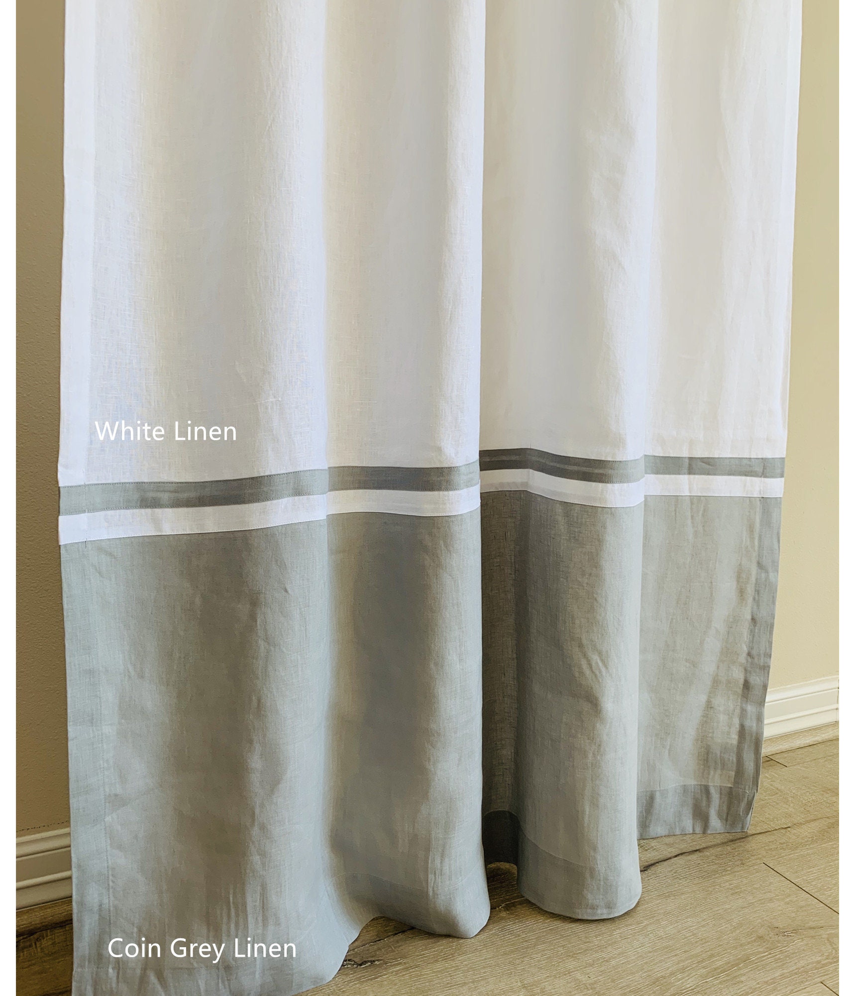 Striped Linen Curtain Panel. Washed Linen Curtain With