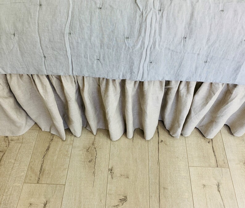 Belgian Linen Flax Bed Skirt With Gathered Ruffle Canvas Etsy