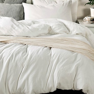 White duvet cover in medium weight washed linen, Custom Linen Duvet Cover, Extra Large