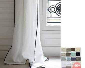 Linen Curtain finished with Trim, 40+ colors, Mix and Match your way Custom Size, Custom Made