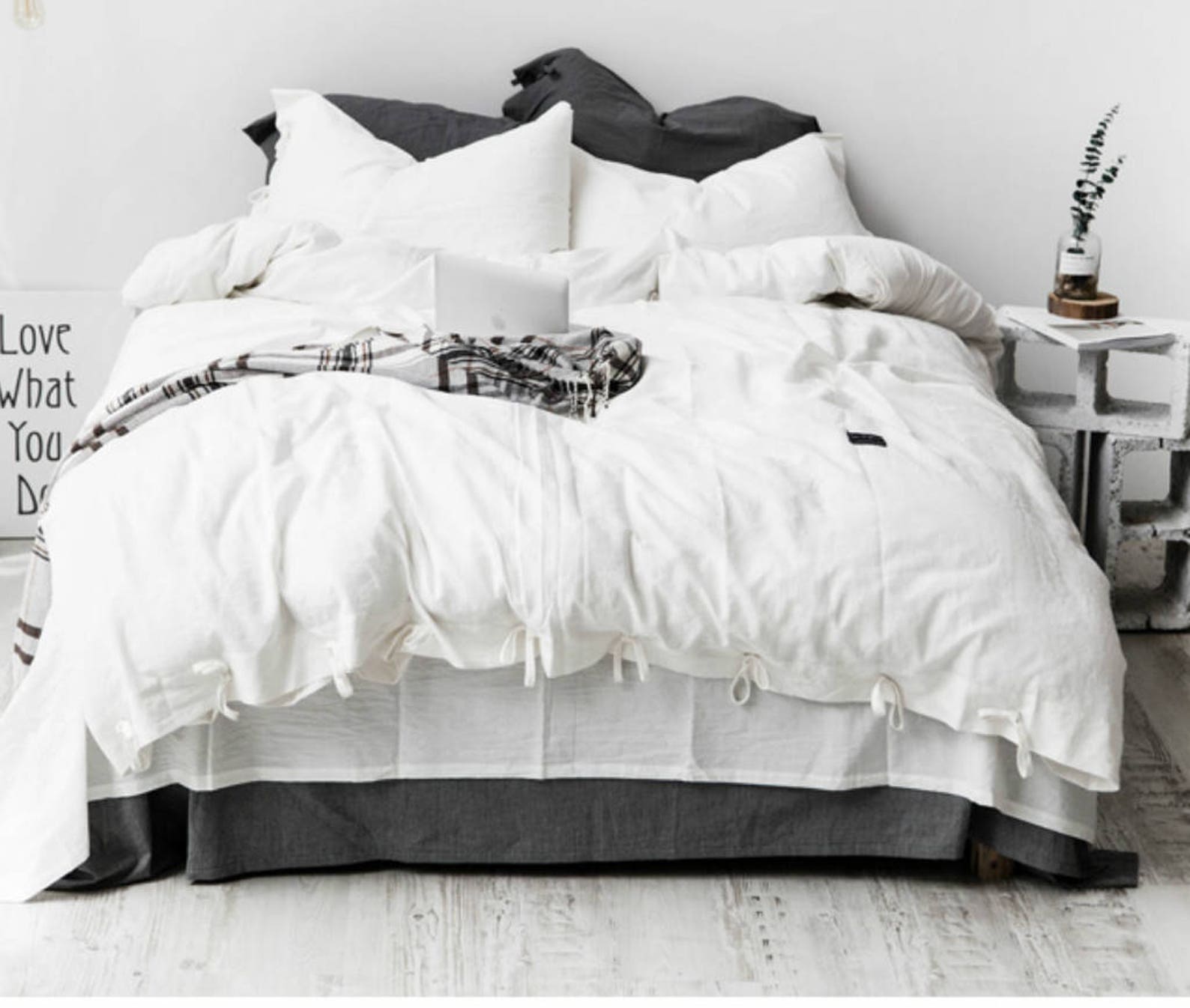 White Duvet Cover with Knot Ties Natural Linen White Bedding Etsy