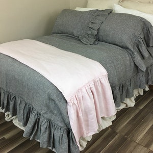 Blush Pink Linen Bed Scarf,  Light Pink Linen Bed Runner