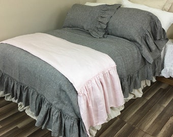 Blush Pink Linen Bed Scarf,  Light Pink Linen Bed Runner