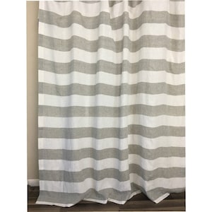 Grey and White Cabana Striped Shower Curtain – Mildew-Free, 72x72, 72x85, 72x94, or Custom Size