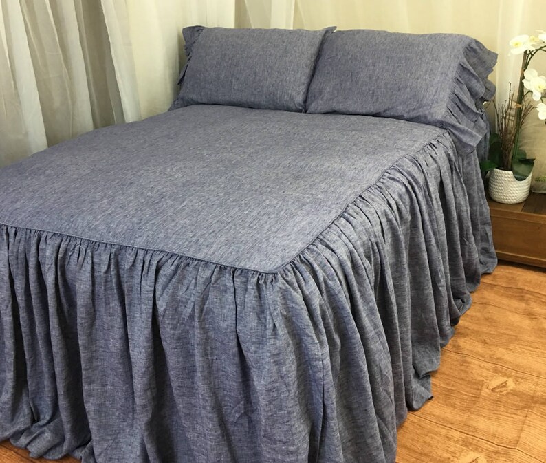 Chambray Denim Linen Bedspread Chambray Bed Cover Handmade in Etsy