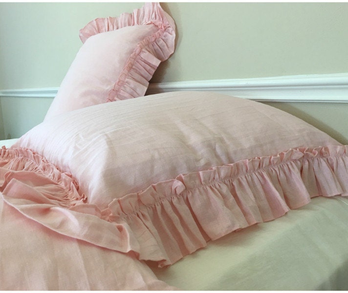Vintage Ruffle Pillow Covers Handmade in Natural Linen, Accented Euro ...