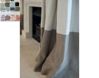 Color Block Curtains, Natural Linen Color Block Curtains – Multiple Colors, Custom Size