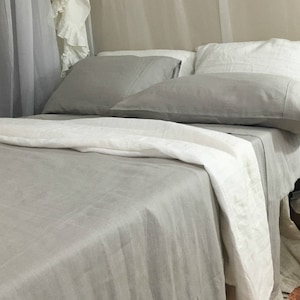 Stone Grey Bed Sheets handmade in 100% flax linen, fitted sheet, 2 pillow covers, flat sheet, linen sheets