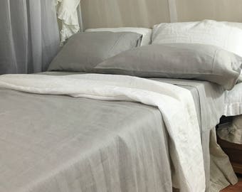 Stone Grey Bed Sheets handmade in 100% flax linen, fitted sheet, 2 pillow covers, flat sheet, linen sheets