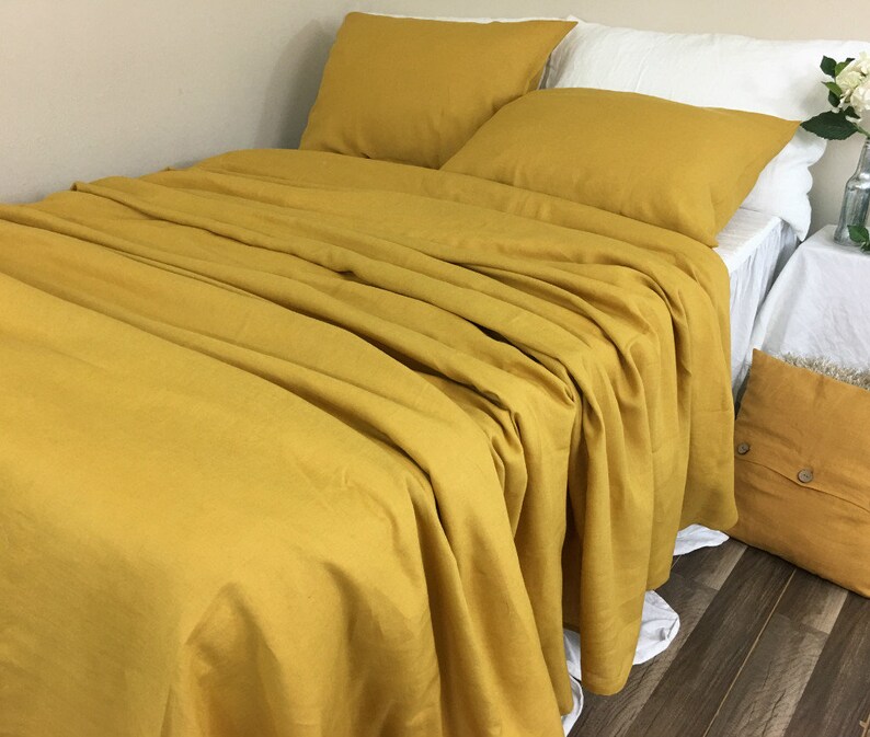 Mustard Gold Linen Duvet Cover Natural Linen Bedding Queen Etsy