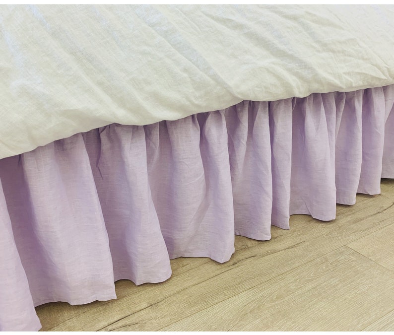 Lavender Linen Bed Skirt With Gathered Ruffles Purple Linen Etsy