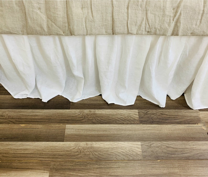 Sale 10 off White linen bed skirt Queen size 15 drop Etsy