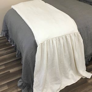 Cream Bed Scarf, Natural linen Bed Runner, The Enduring Chic of the Shabby Chic Bedding