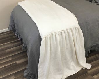Cream Bed Scarf, Natural linen Bed Runner, The Enduring Chic of the Shabby Chic Bedding