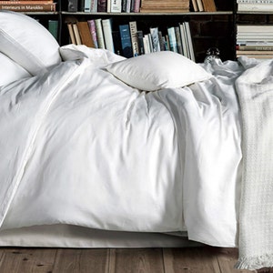 White Cotton Duvet Cover Set, Pima Cotton 300TC Sateen Weave Duvet Cover Set, luxury cotton duvet cover set