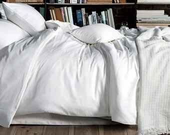 Weißer Bettwäsche-Set aus Baumwolle, Pima Cotton 300TC Sateen Weave Bettwäsche-Set, luxuriöser Bettwäsche-Set aus Baumwolle