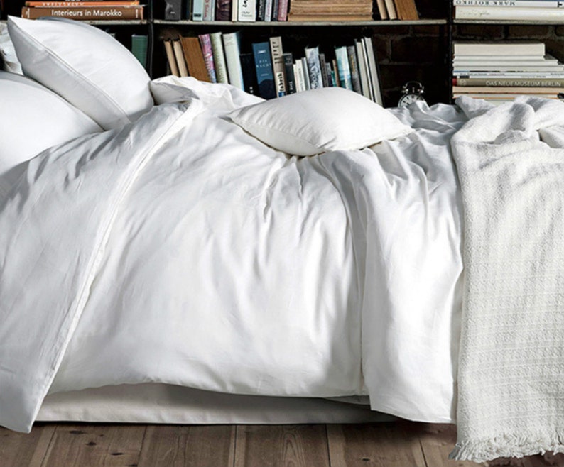 White Cotton Duvet Cover Set Pima Cotton 300TC Sateen Weave Etsy