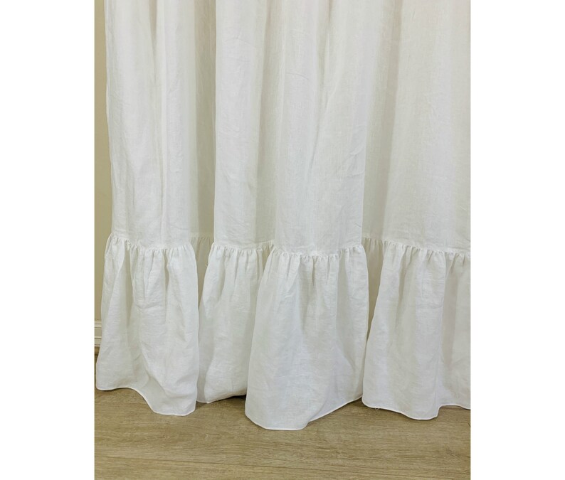 White Linen Shower Curtain With Mermaid Long Ruffles Custom Etsy