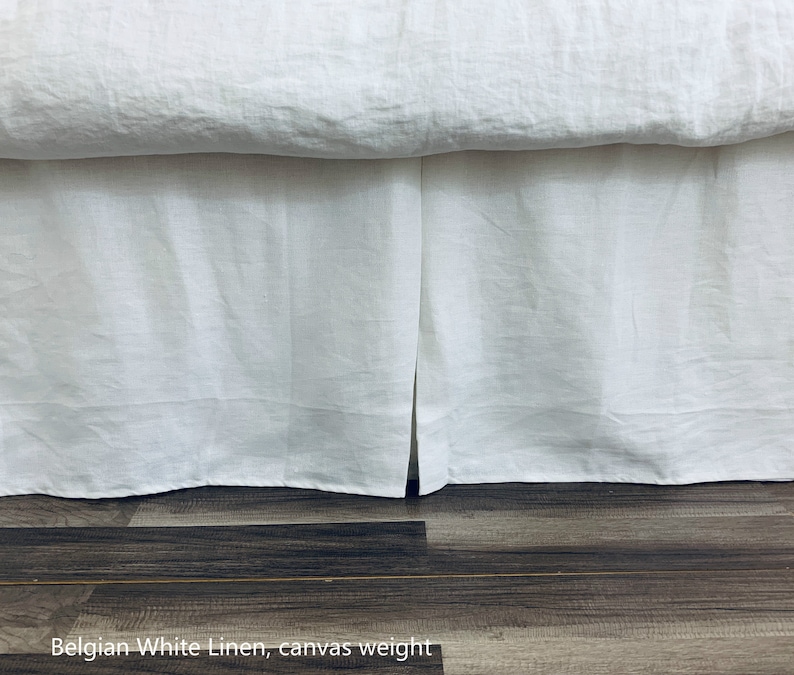 White Bed Skirt with Tailored Pleats Belgian Linen Canvas Etsy