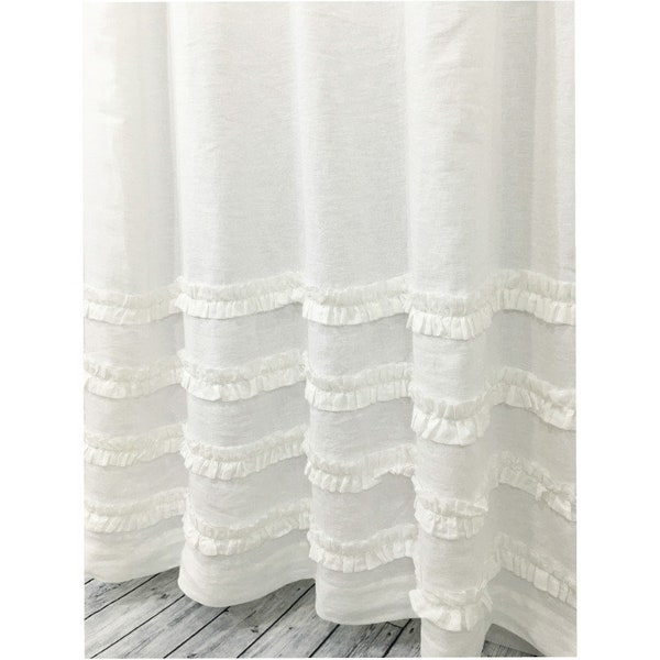 White Cotton Shower Curtain Etsy