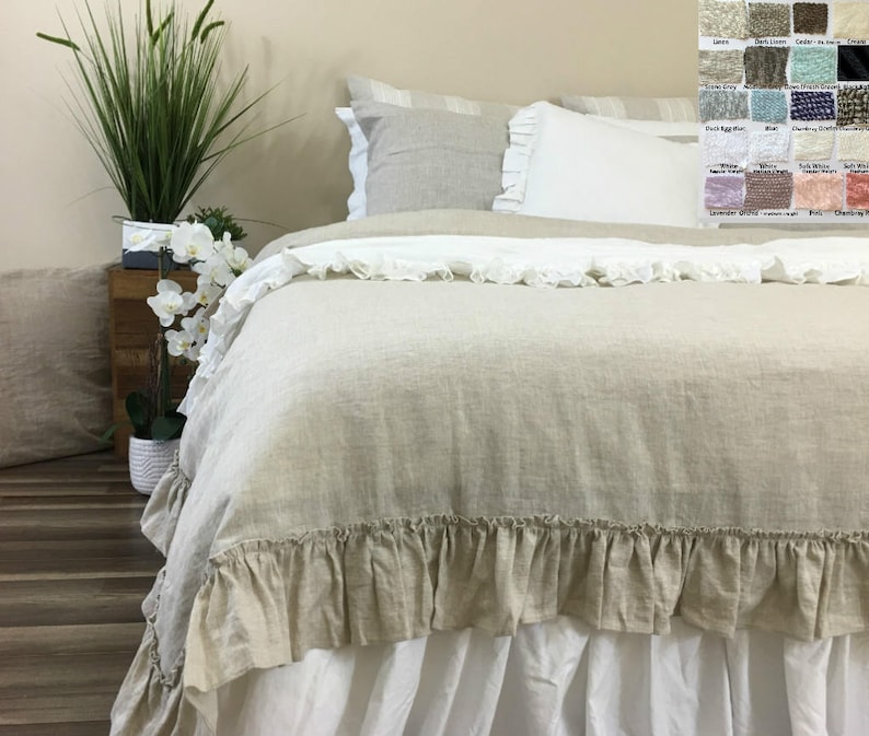 Shabby Chic Linen Duvet Cover With Country Ruffles Image 0