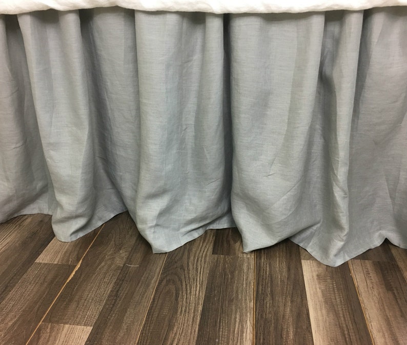 Coin Grey Linen Bed Skirt Gathered Ruffle Natural Linen Grey Etsy