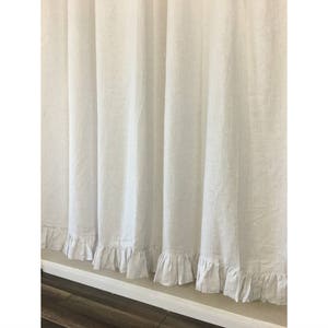 Stone Grey and White Ticking Striped Linen Shower Curtain with Self Ruffles, 72x72, 72x85, 72x94 or custom size