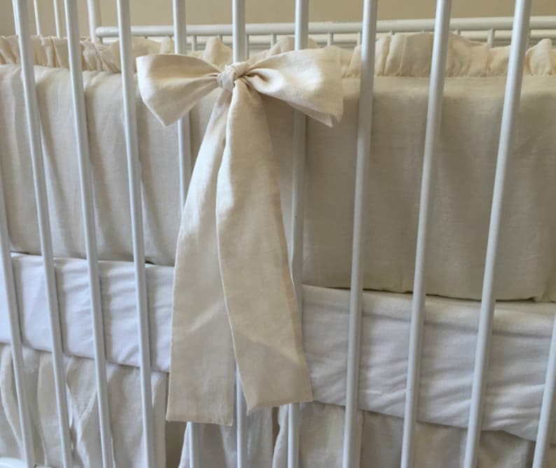 Linen Crib Bedding Neutral Baby Bedding Set Ruffled Cream Etsy