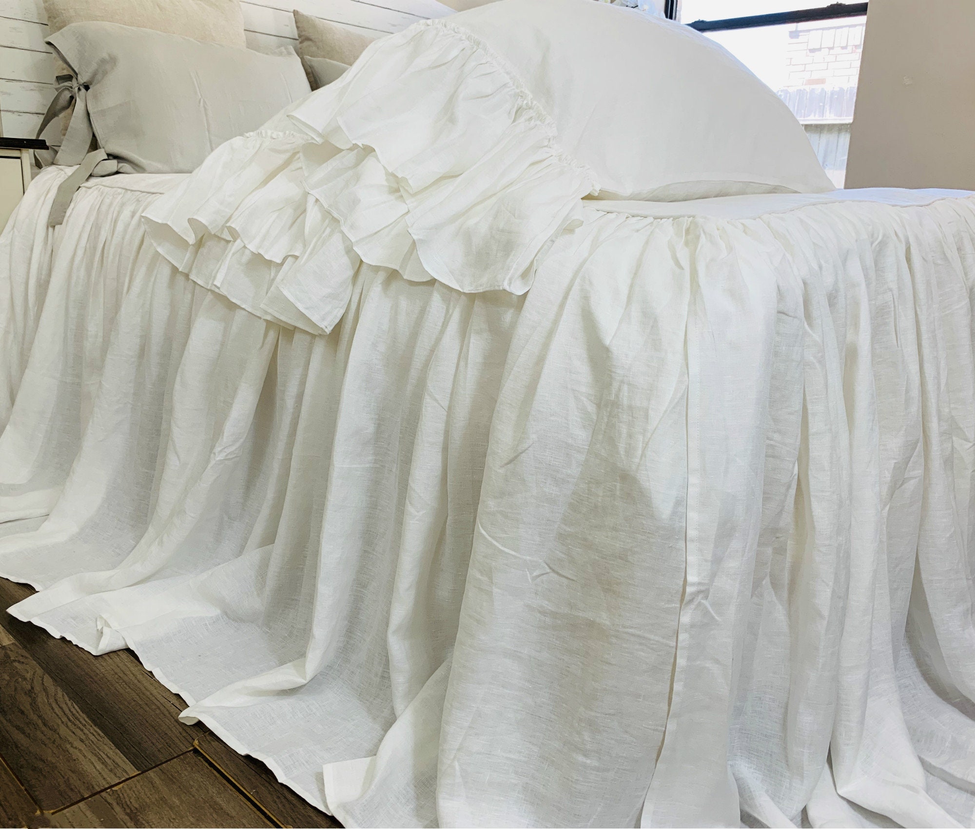 White Bedspread natural linen bedspread White Linen bed Etsy