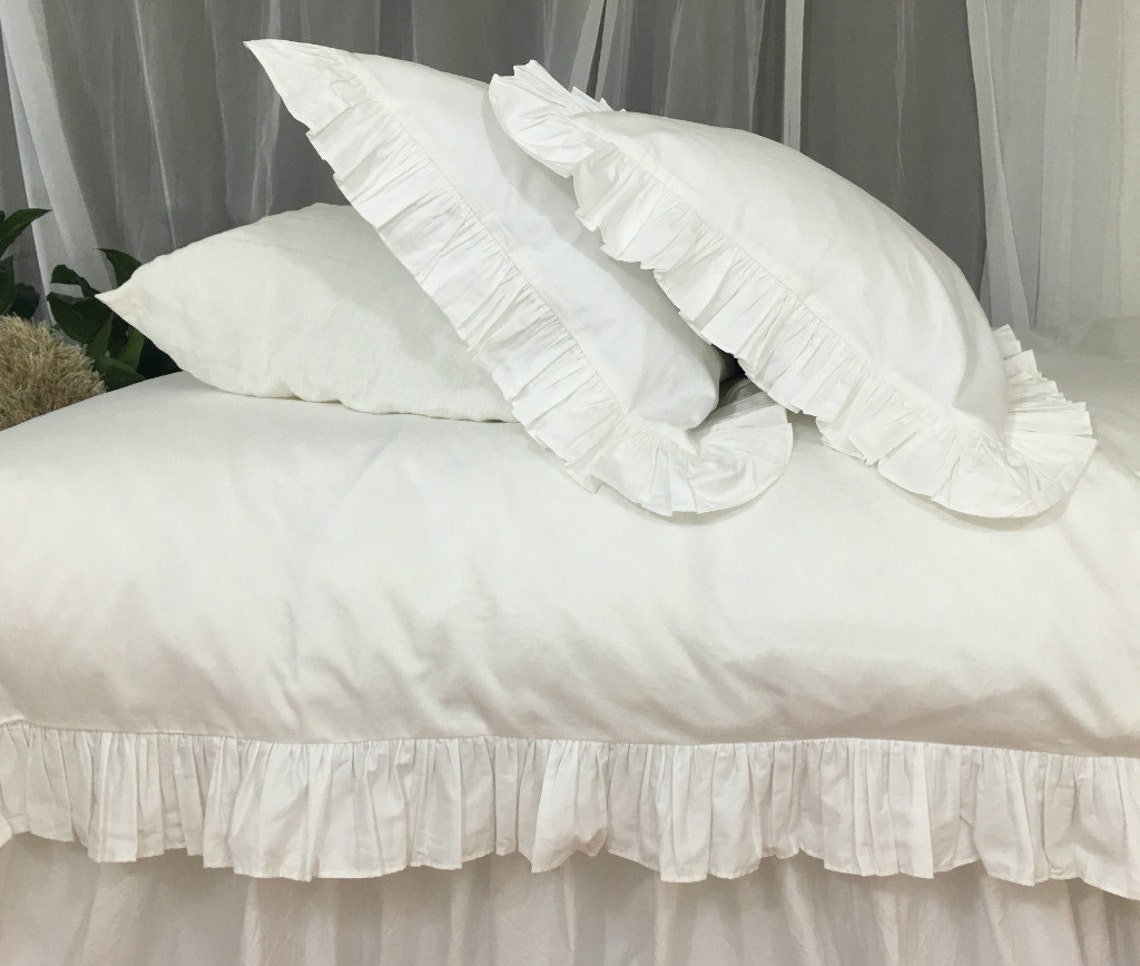 White Ruffle Duvet Cover Custom Made From Long Staple Pima Etsy Ireland