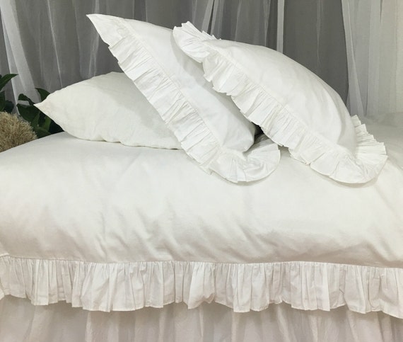 White Ruffle Duvet Cover Custom Made From Long Staple Pima Etsy