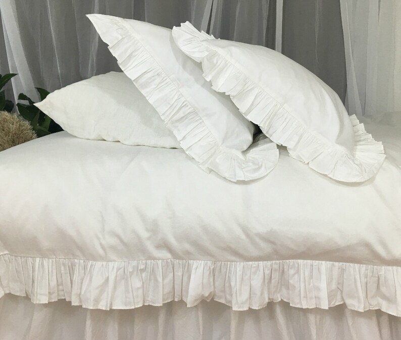 White Ruffle Duvet Cover custom made from long staple pima Etsy