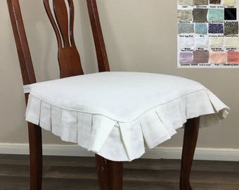 Linen Chair Seat Cover with Pleated Ruffles – Multiple Colors