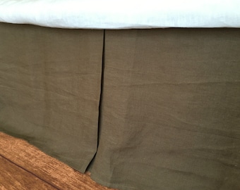 CEDAR - dark brown Tailored linen bedskirt, natural linen bed skirts, Queen size bed skirt, detachable design. Ready to ship.