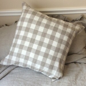 Buffalo Check Euro Sham Covers, 100% Linen, accented euro pillow sham covers, all sizes, 12x16, 16x16, 18x18, 20x20, 24x24, 26x26