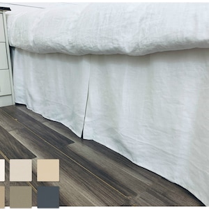 Belgian Linen Flax Bed Skirt with Tailored Pleats, Canvas Weight Linen, 15-24&quot; drop Length, Farmhouse Bed Skirt