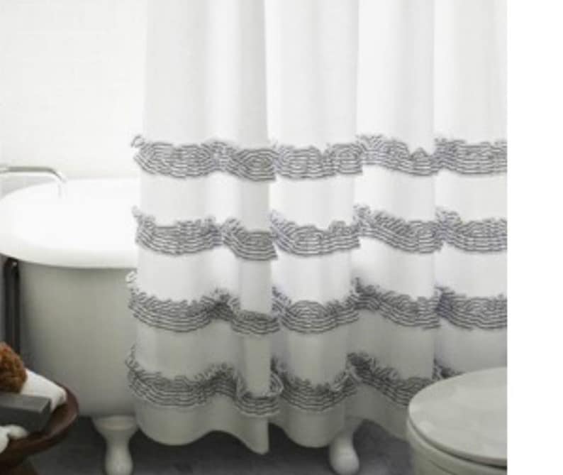 Linen Shower Curtain With 4 Rows of Ruffles 72x72 72x85 Etsy