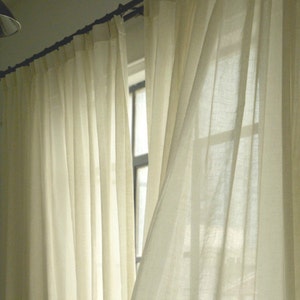 A pair of Linen Sheer curtains, sheer curtain panels, shabby chic curtains, sheer window curtains, white sheer curtain,